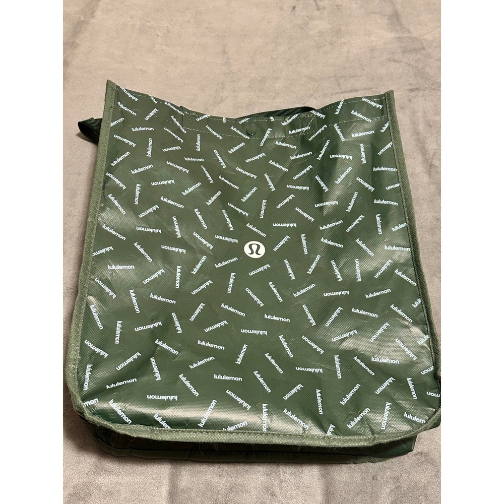 Lululemon Reusable Shopping Tote Bag Green Logo Print Medium Gym Shopper